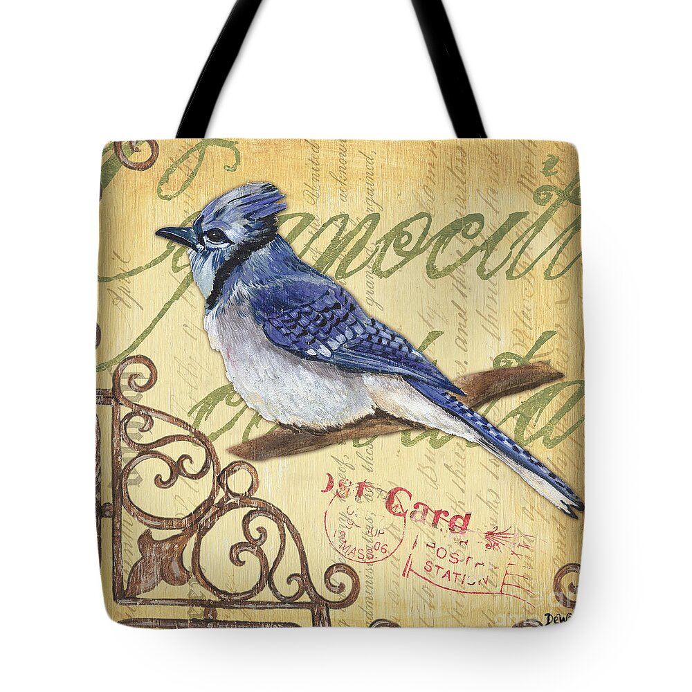 Blue Jay Tote Bag featuring the painting Pretty Bird 4 by Debbie DeWitt
