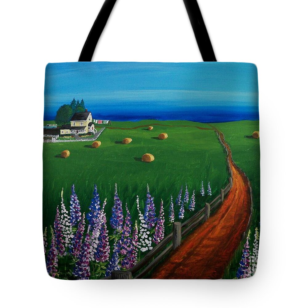 Prince Edward Island Tote Bag featuring the painting Prince Edward Island Coastal Farm by Pat Davidson
