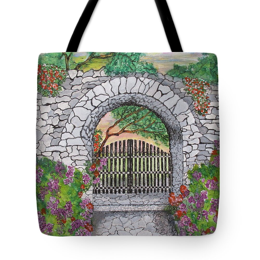 Print Tote Bag featuring the painting Private Garden at Sunset by Ashley Goforth