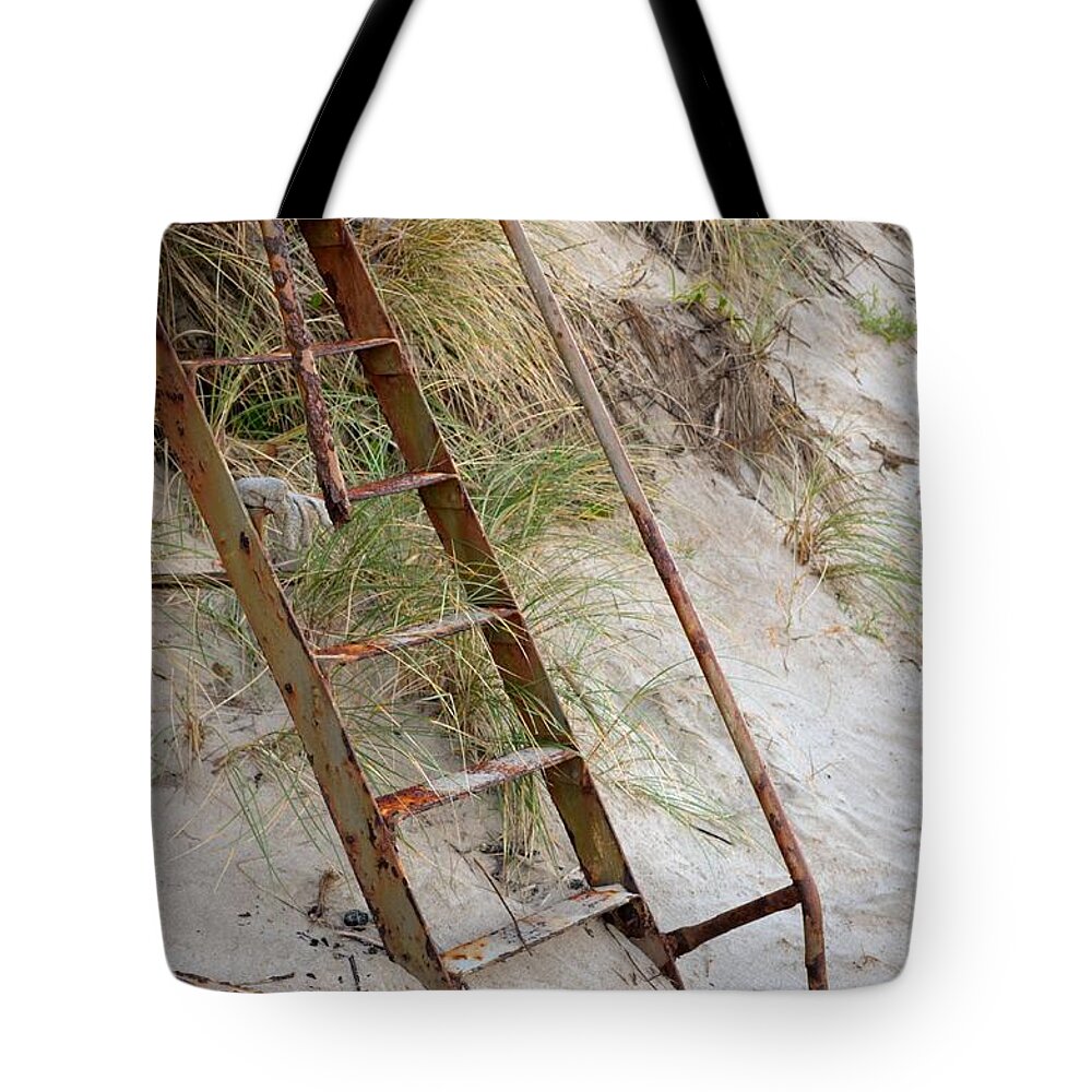 Ladder Tote Bag featuring the photograph Proceed With Caution by Laureen Murtha Menzl
