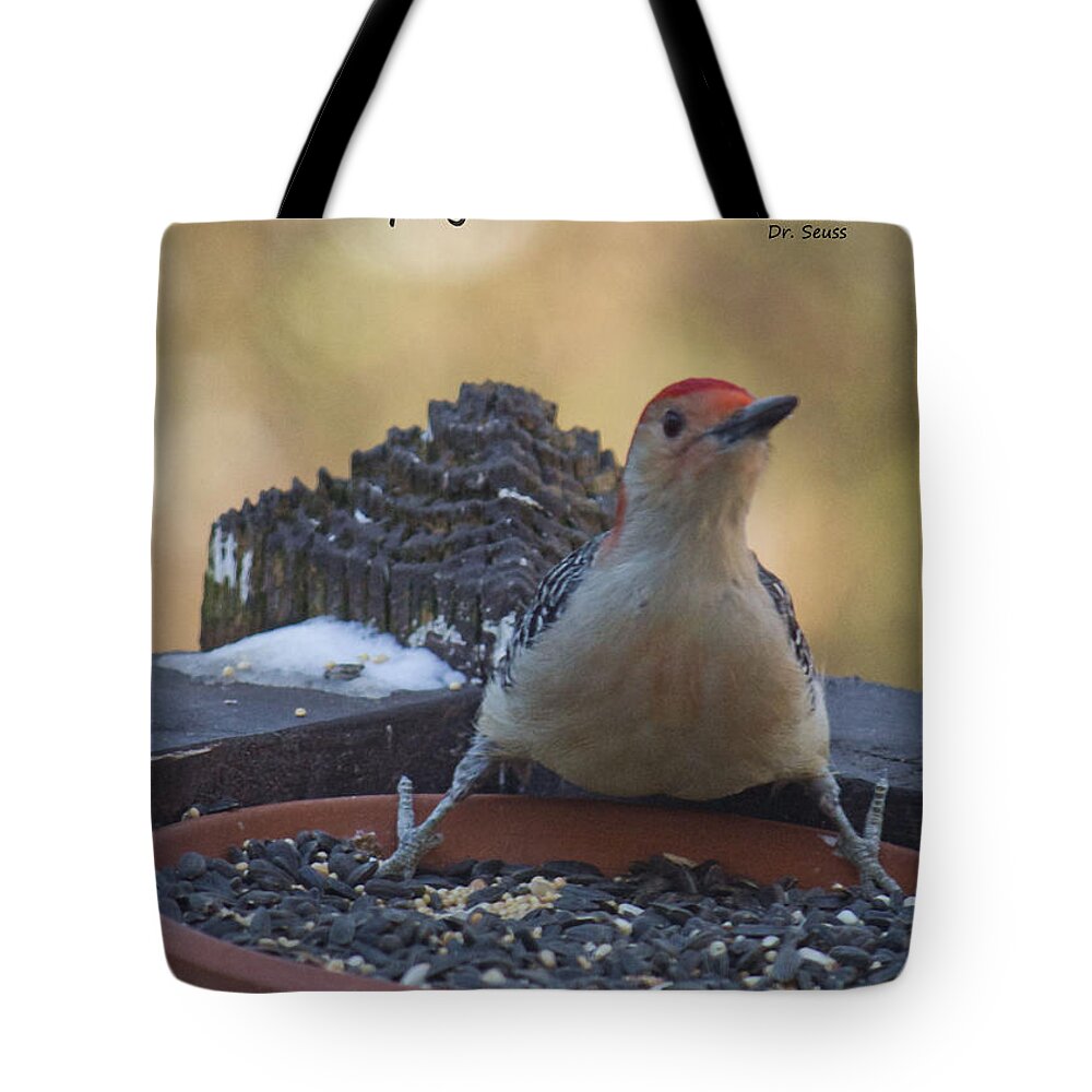 Woodpecker Tote Bag featuring the photograph Progress Progresses Fast Sometimes by Sandra Clark