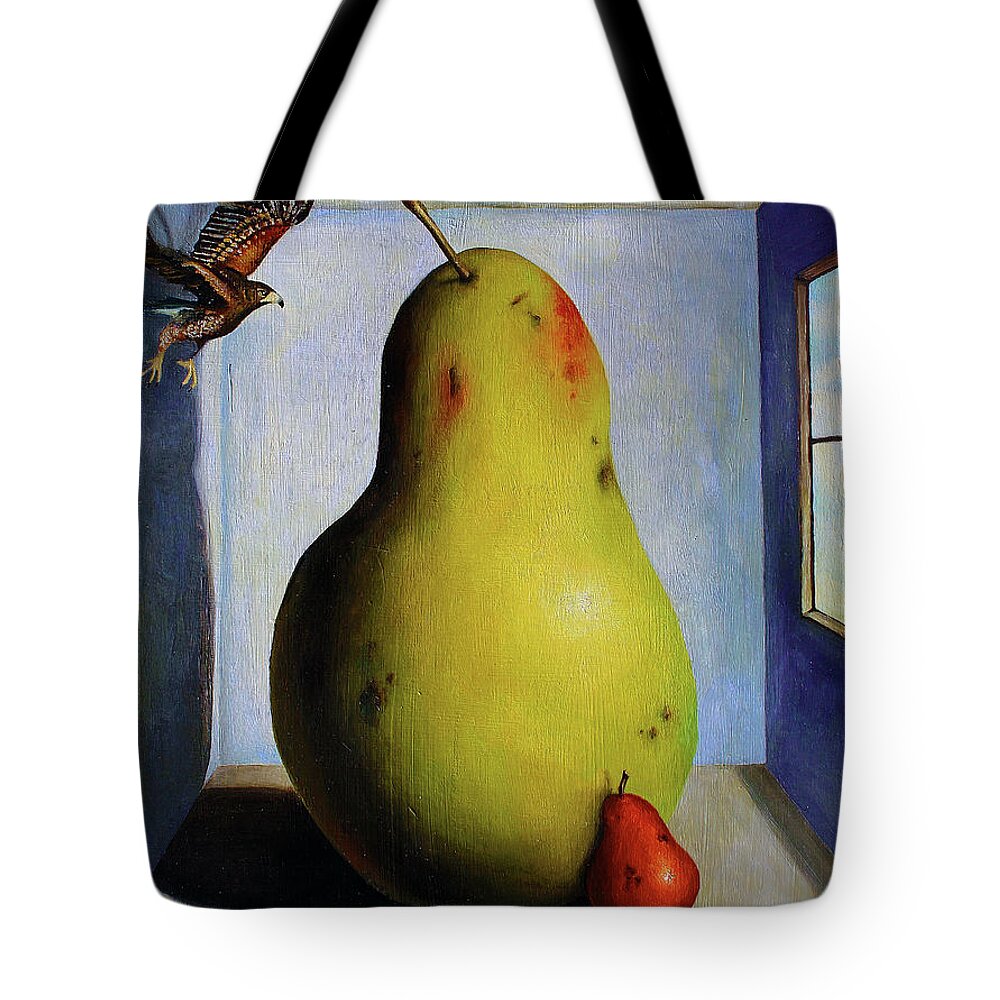 Pears Tote Bag featuring the painting Protecting Baby 5 by Leah Saulnier The Painting Maniac