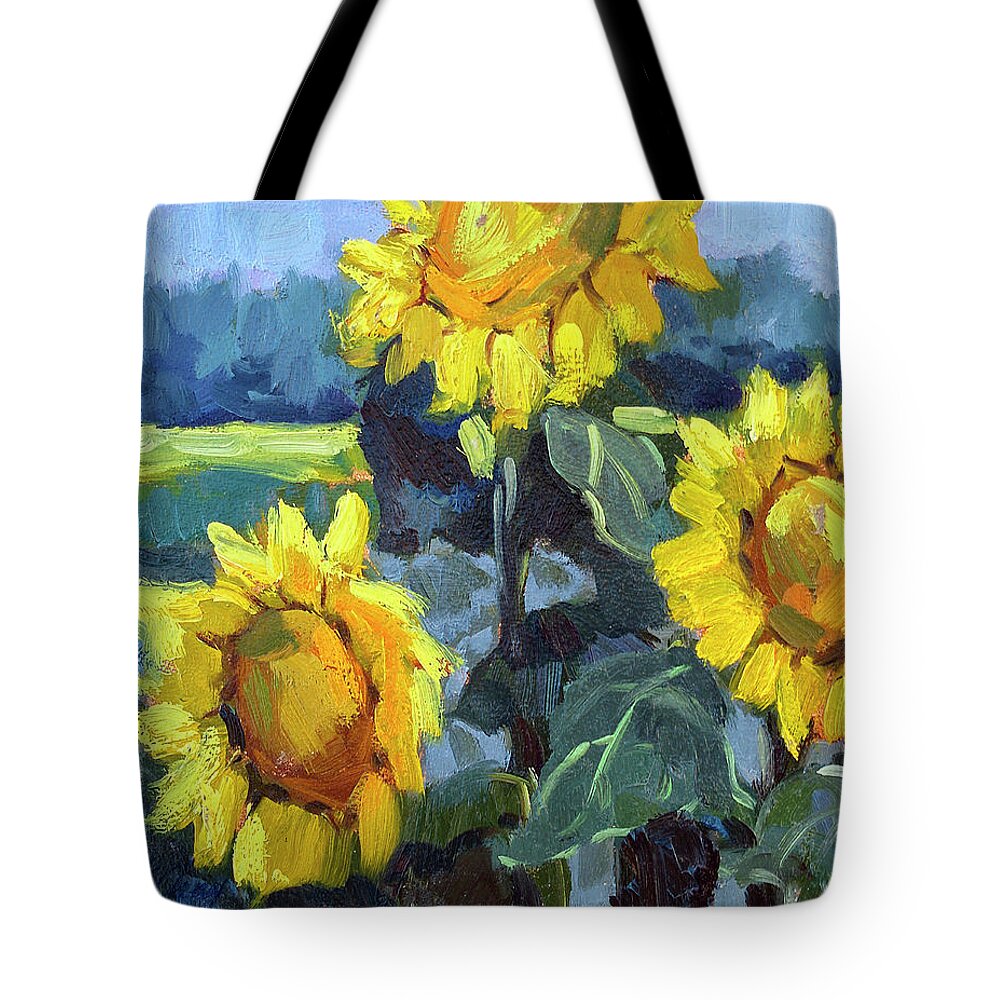 Provence Tote Bag featuring the painting Provence Sunflower Trio by Diane McClary