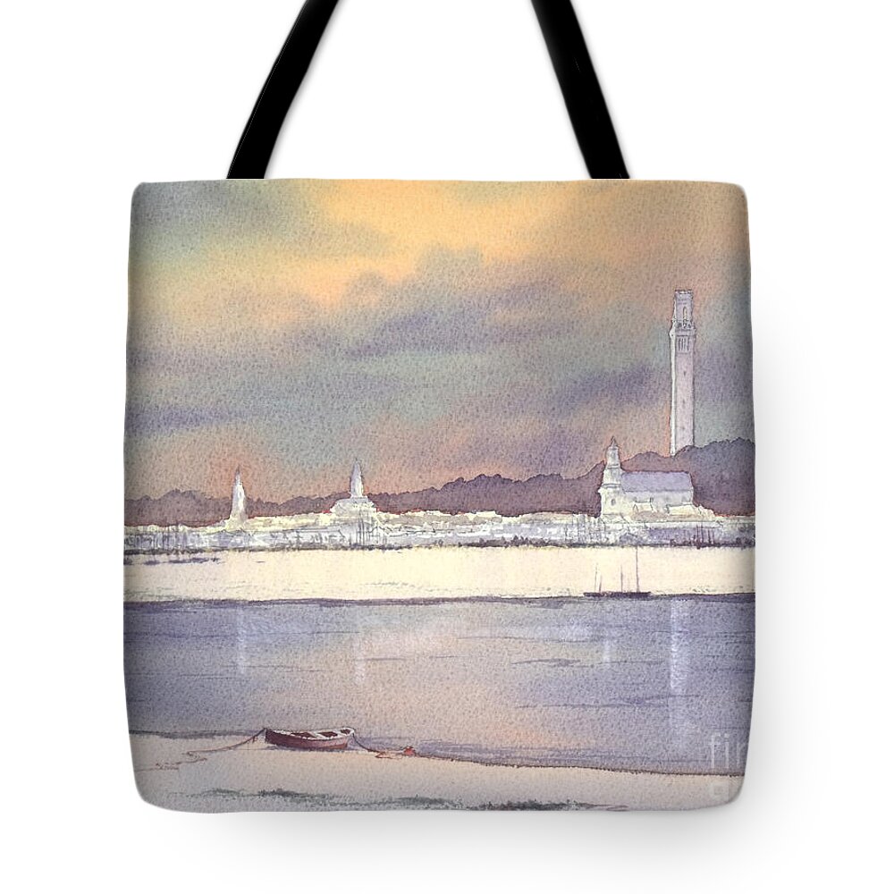Provincetown Tote Bag featuring the painting Provincetown Evening Lights by Bill Holkham