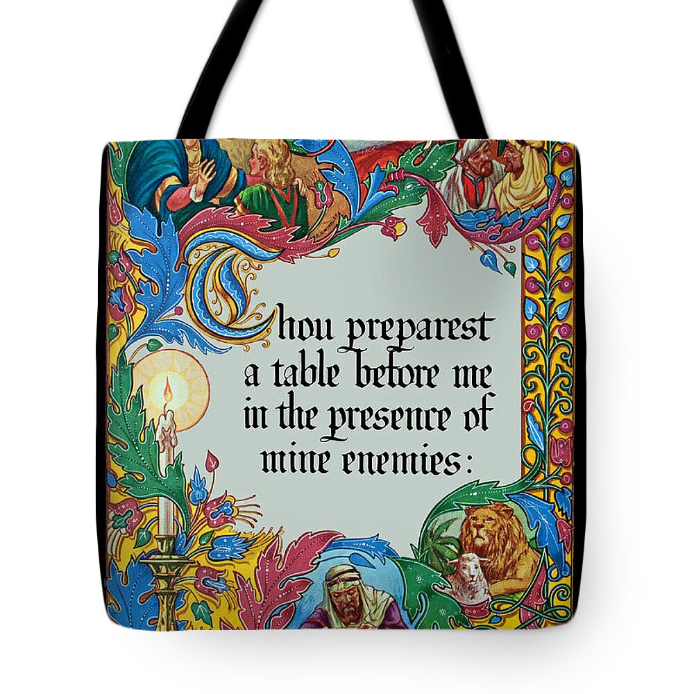 Verses Tote Bag featuring the photograph Psalms 23-5A by Tikvah's Hope