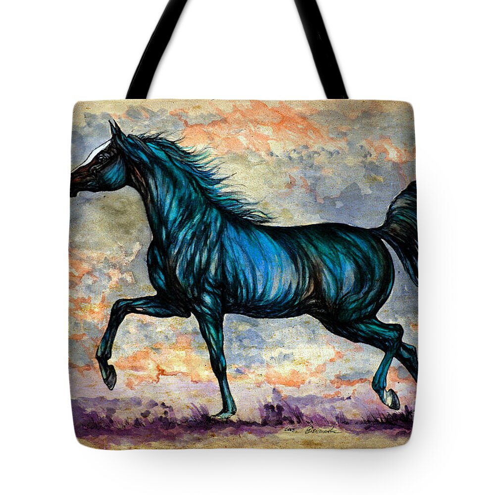 Horse Tote Bag featuring the painting Psychedelic Blue by Ang El