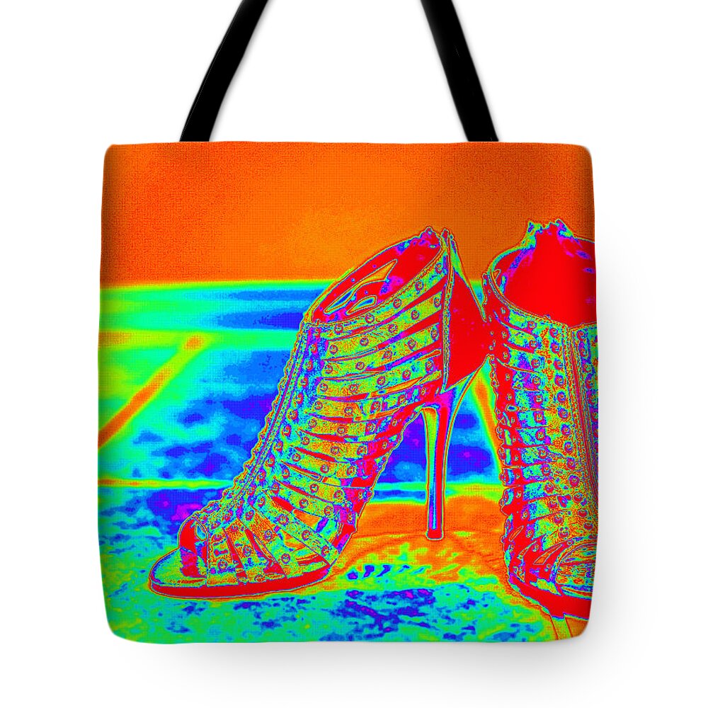 Shoes Tote Bag featuring the photograph Psychedelic Stilettos by Charles Benavidez