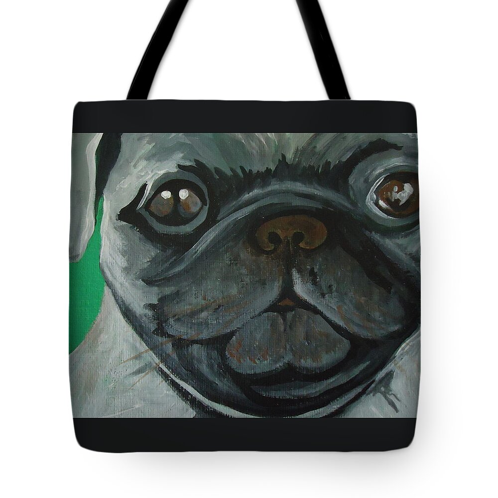 Pug Tote Bag featuring the painting PUG by Leslie Manley