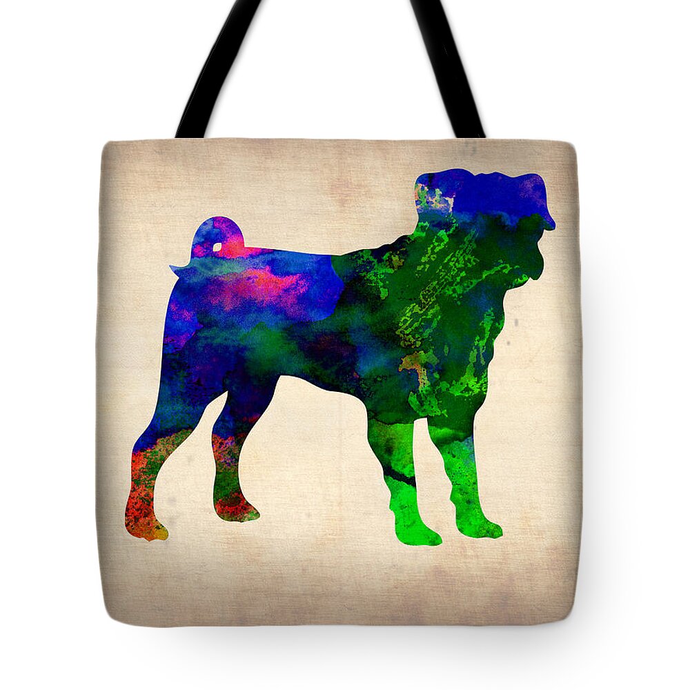 Pug Tote Bag featuring the painting Pug Watercolor by Naxart Studio