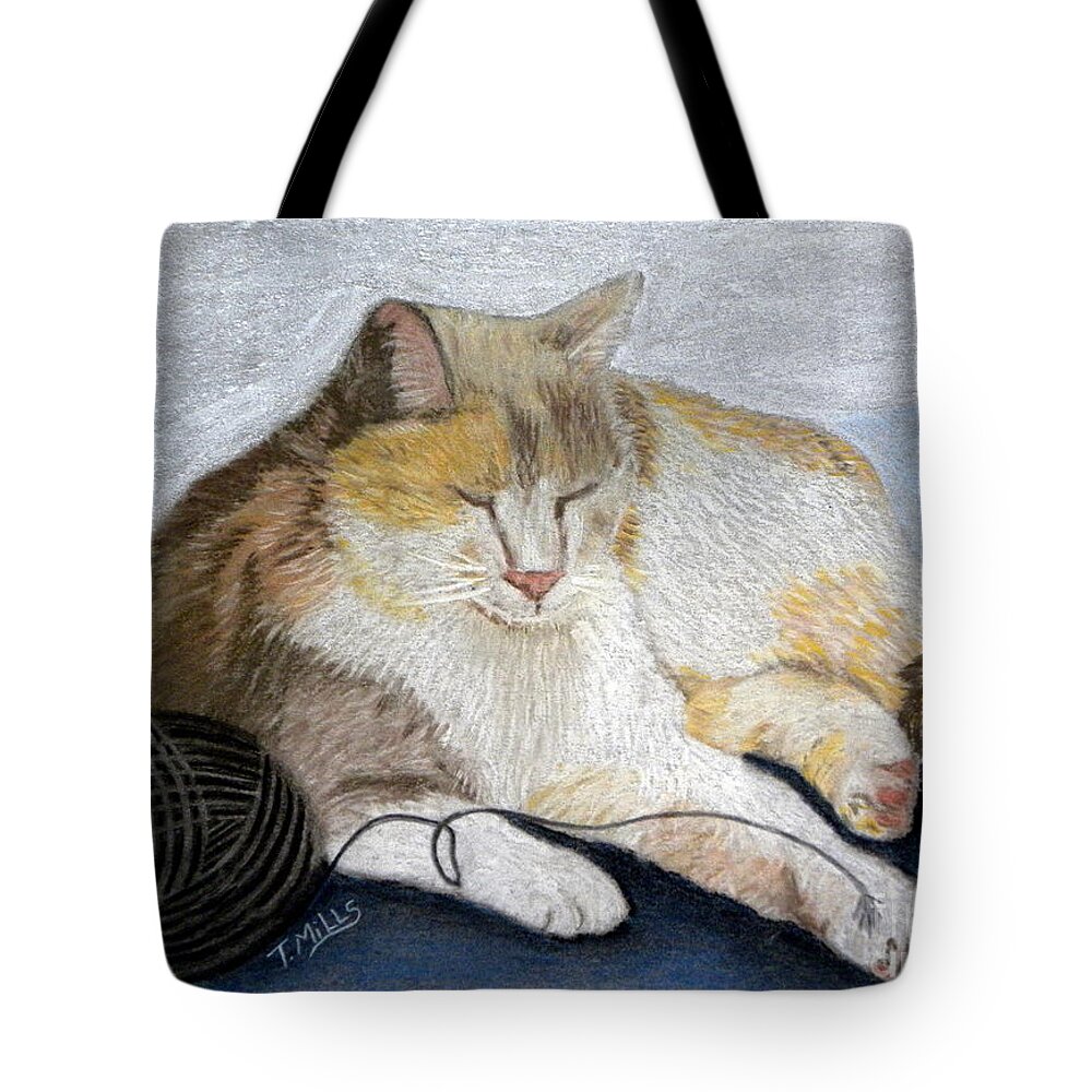 Cat Tote Bag featuring the pastel Pumpkin Patch - Calico Cat by Terri Mills