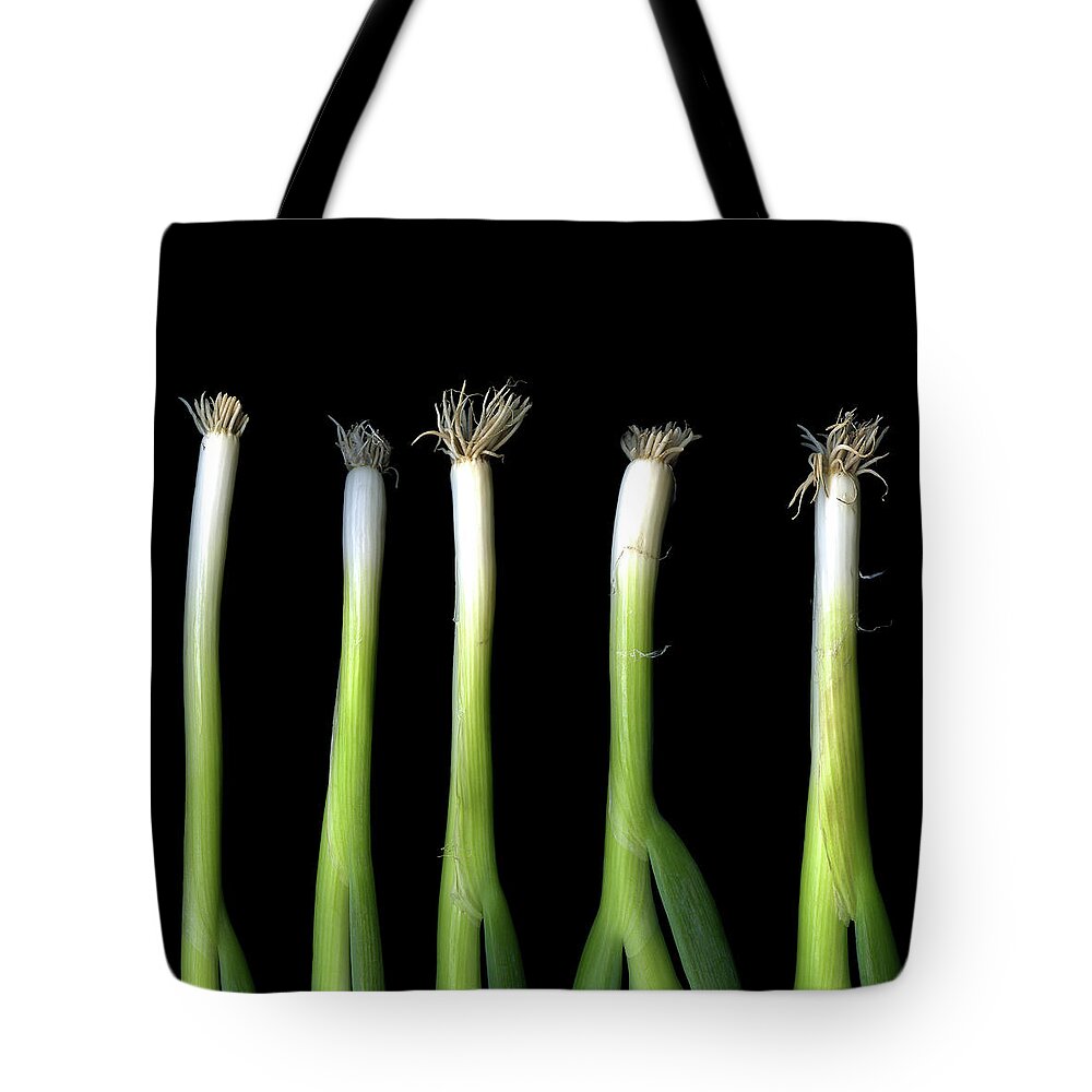 Five Objects Tote Bag featuring the photograph Punk Spring Onions by Photograph By Magda Indigo