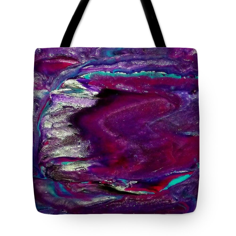 Abstract Tote Bag featuring the mixed media Purple Craze by Deborah Stanley