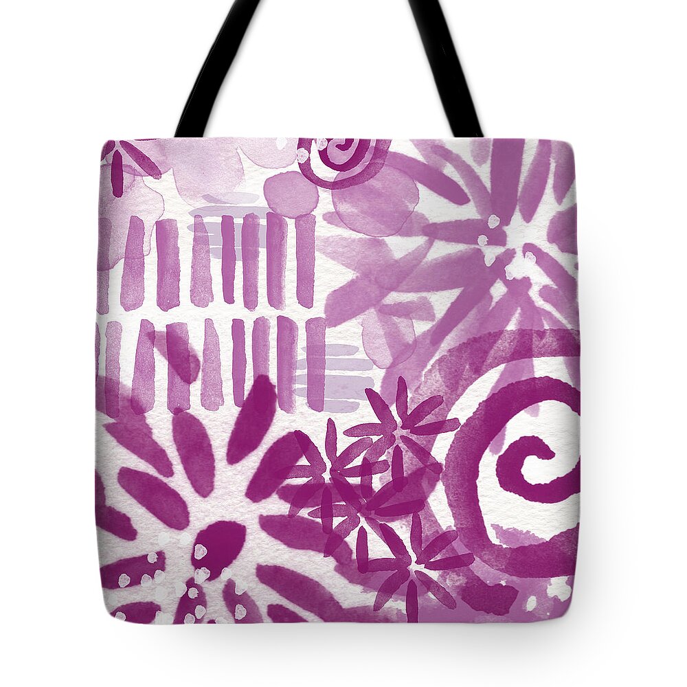 Purple And White Abstract Tote Bag featuring the painting Purple Garden - Contemporary Abstract Watercolor Painting by Linda Woods