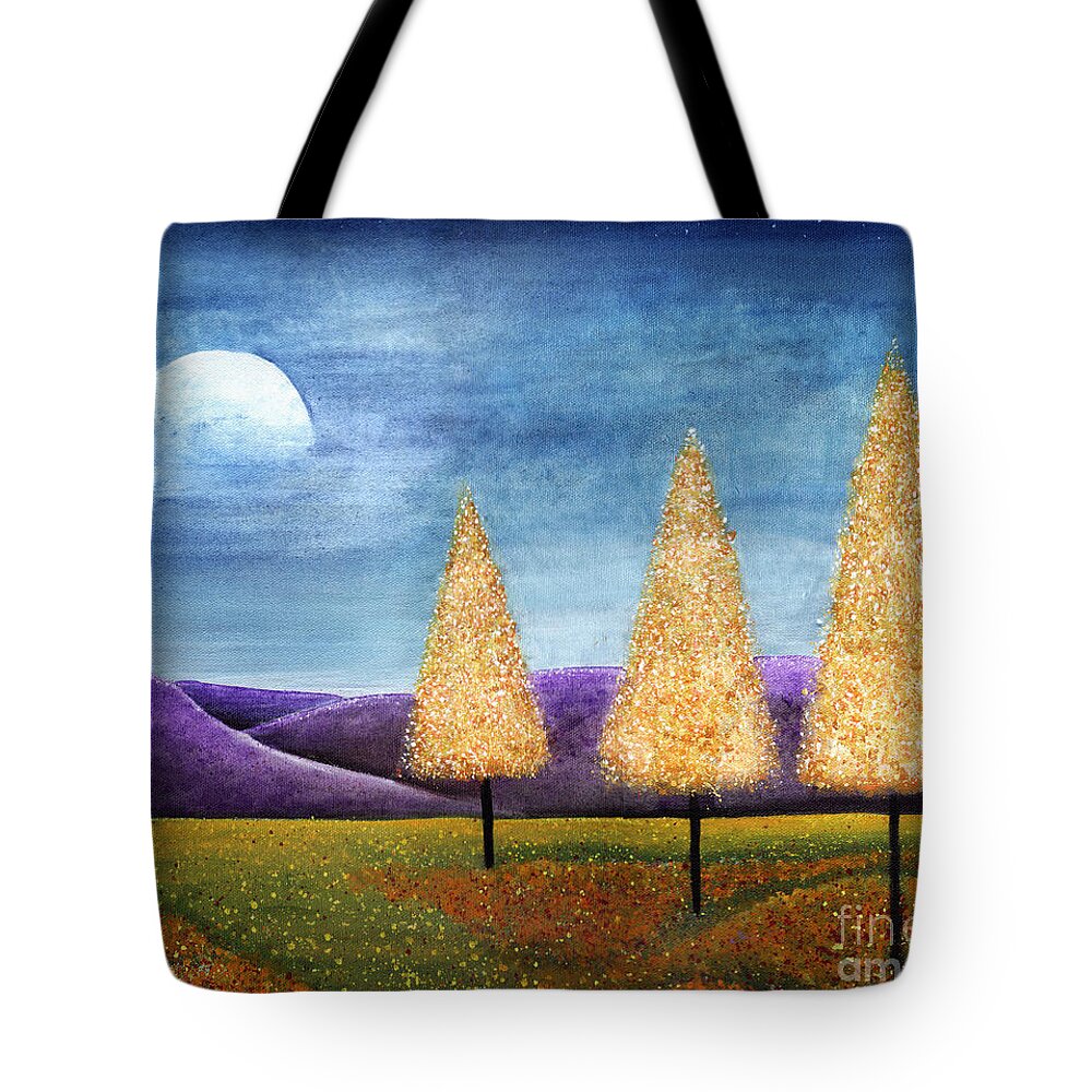 Tree Tote Bag featuring the painting Purple Hills by Lee Owenby