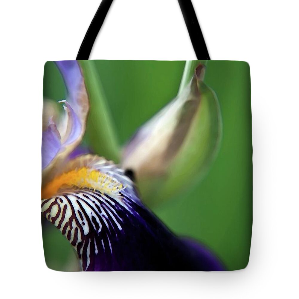 Iris Tote Bag featuring the photograph Purple Iris 2 by Theresa Tahara