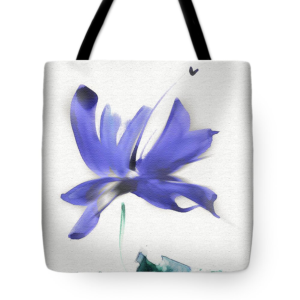 Flower Tote Bag featuring the mixed media Purple Iris in the Greenery by Frank Bright