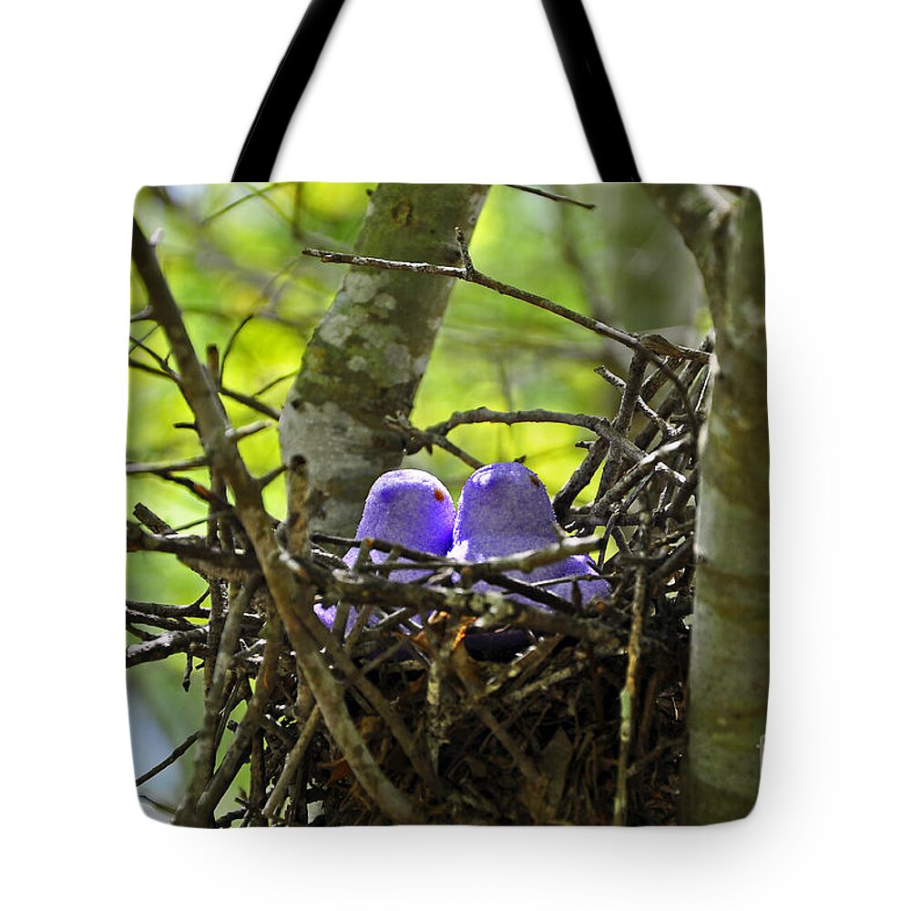 Peeps Tote Bag featuring the photograph Purple Peeps Pair by Al Powell Photography USA