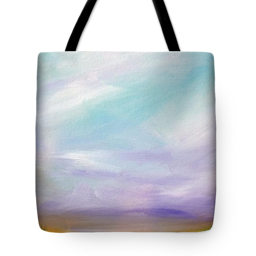Sky Tote Bag featuring the painting Purple Sky and Pine Forest by Katy Hawk
