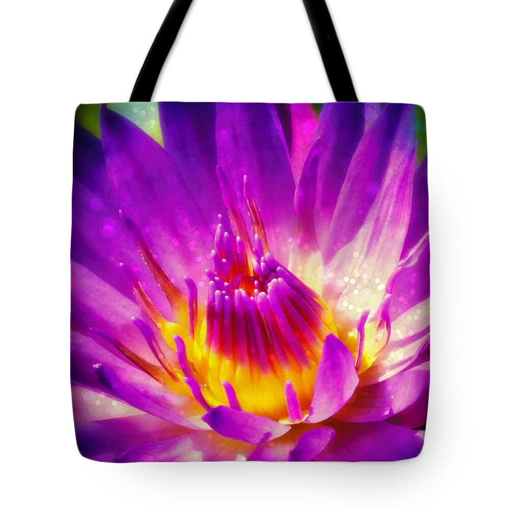 Purple Lotus Tote Bag featuring the photograph Purple Sparkle Lotus flower by Alma Yamazaki