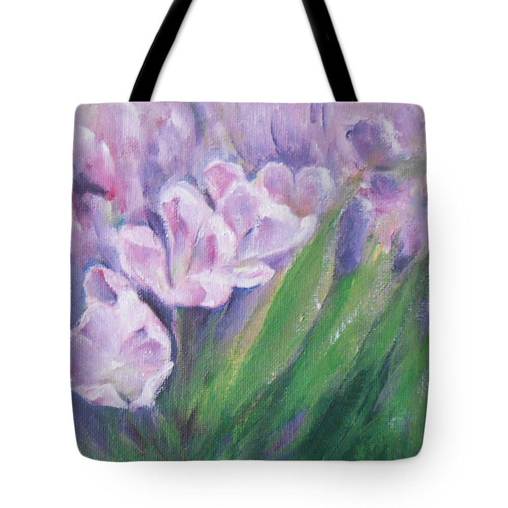 Impressionist Tote Bag featuring the painting Purple Tulips by Jane See