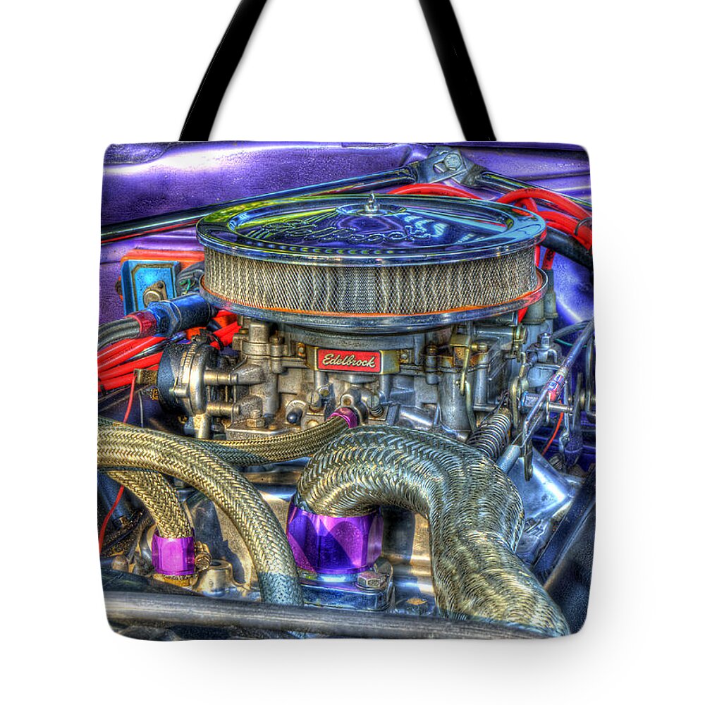 Old Car Tote Bag featuring the photograph Purple Under the Hood by Thomas Young