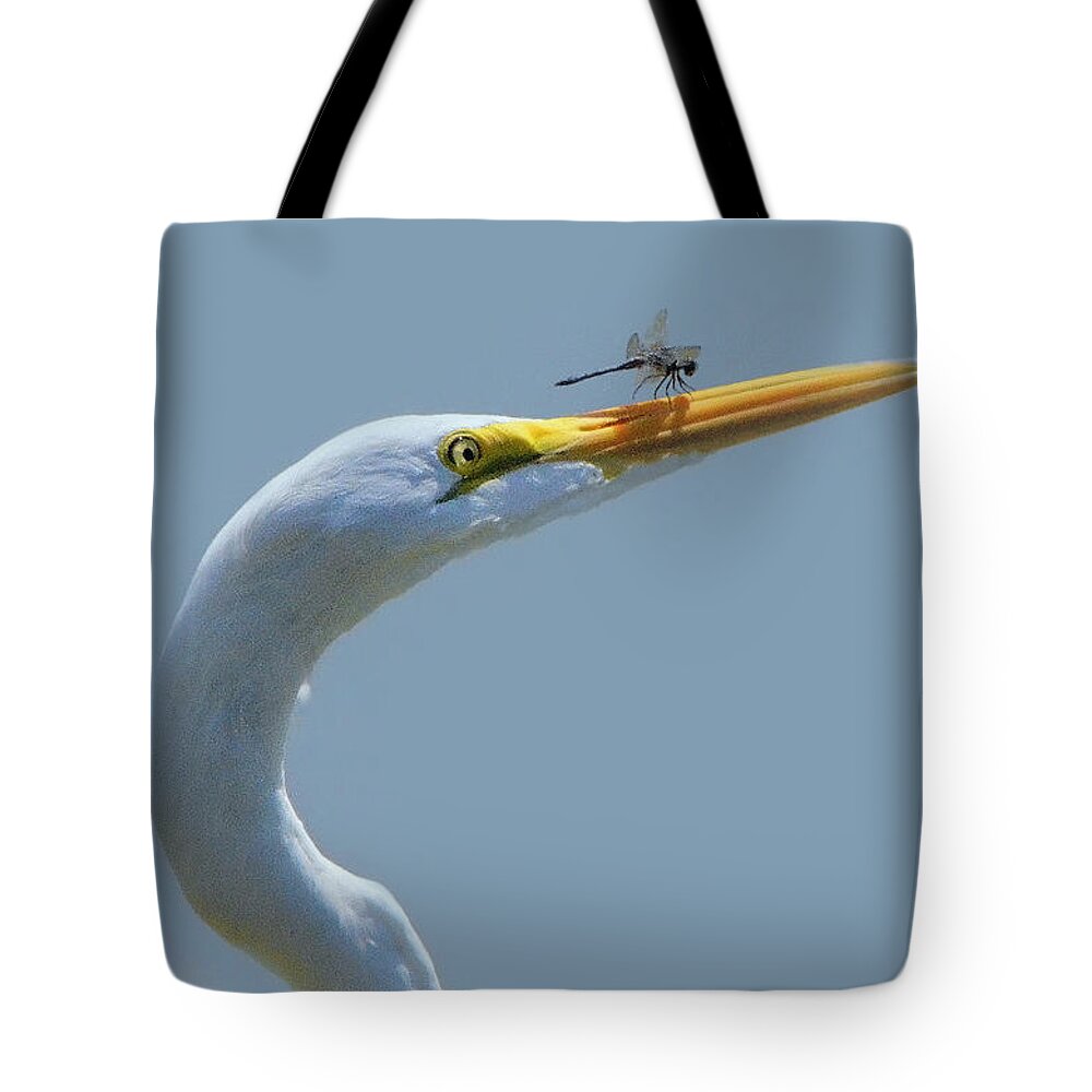 Egret Tote Bag featuring the photograph Pushing The Limits by Charlotte Schafer