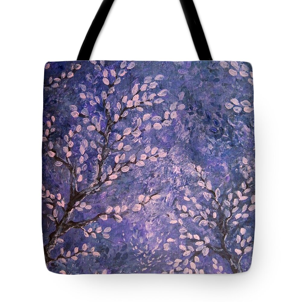 Pussy Willows Tote Bag featuring the painting Pussy willow blues by Megan Walsh