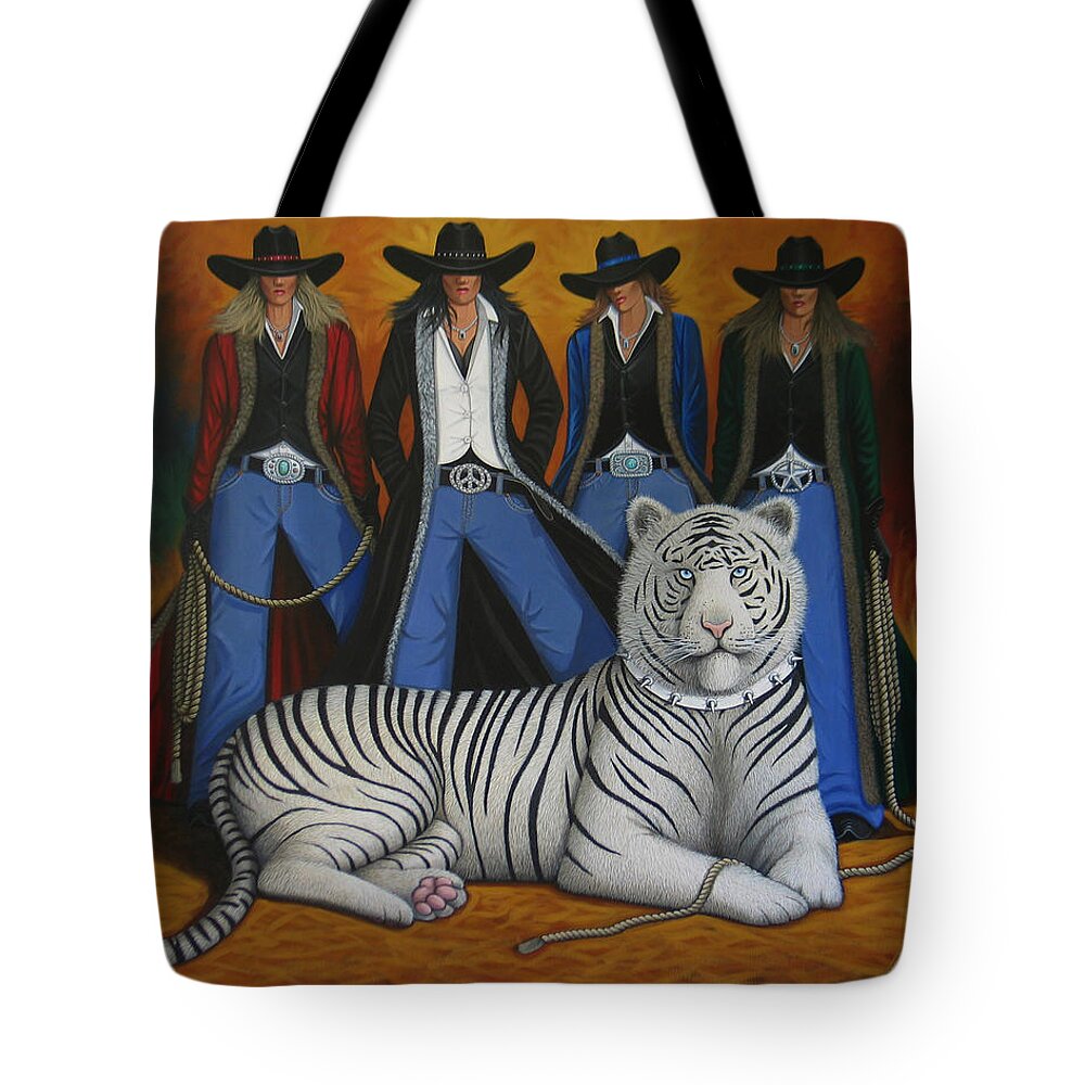 Tiger Tote Bag featuring the painting Pussycat Dolls by Lance Headlee