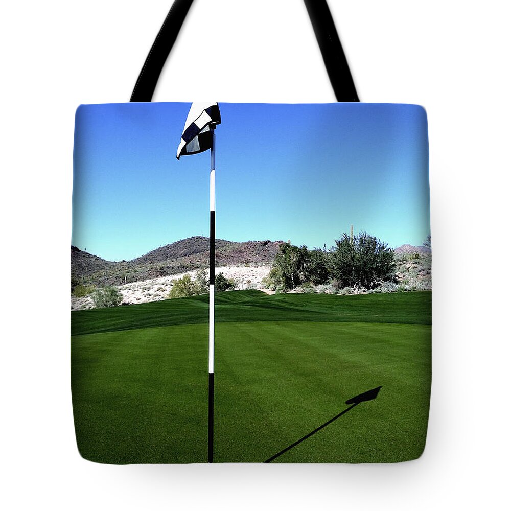 Activity Tote Bag featuring the photograph Putting Green and Flag on Golf Course by Bryan Mullennix