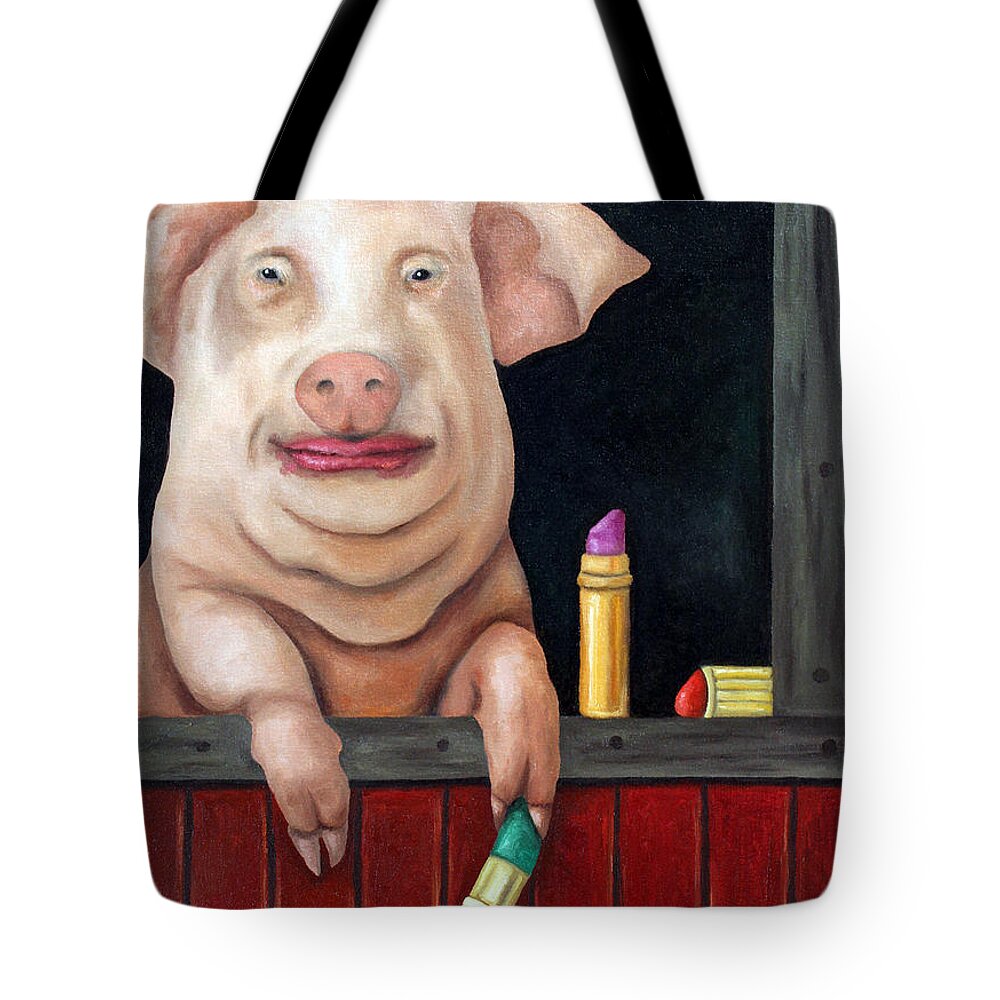 Putting Lipstick On A Pig Tote Bag by Leah The Painting Maniac - Pixels