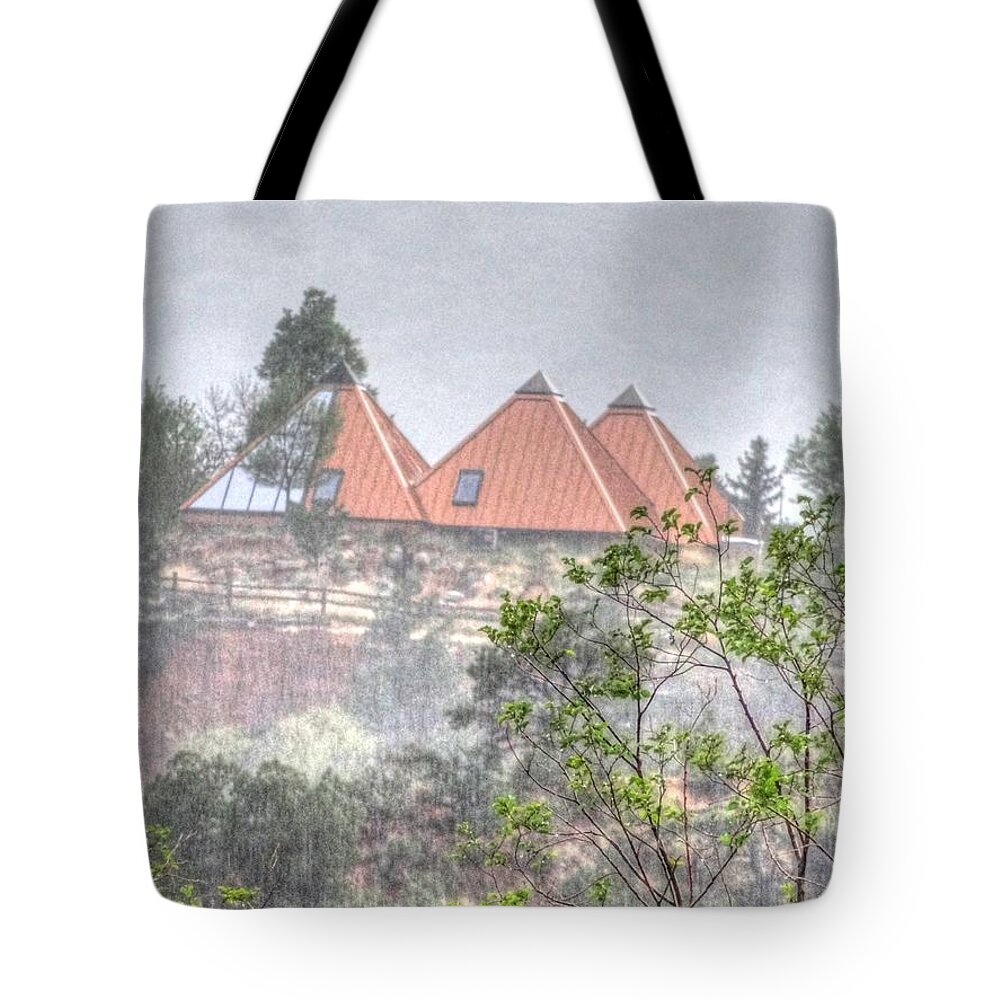 Three Tote Bag featuring the photograph Pyramid Houses Japanese Print Effect by Lanita Williams