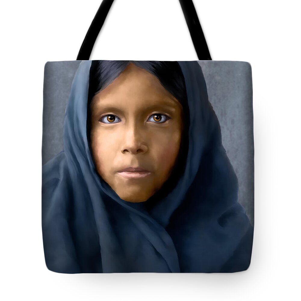 Qahatika Tote Bag featuring the digital art Qahatika girl by Rick Mosher