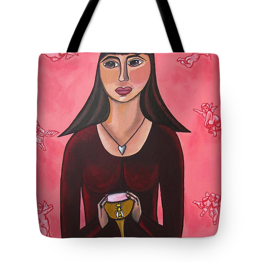 Queen Mary Magdalene Tote Bag featuring the painting Queen Mary Magdalene - Grail Secrets by Sandra Marie Adams