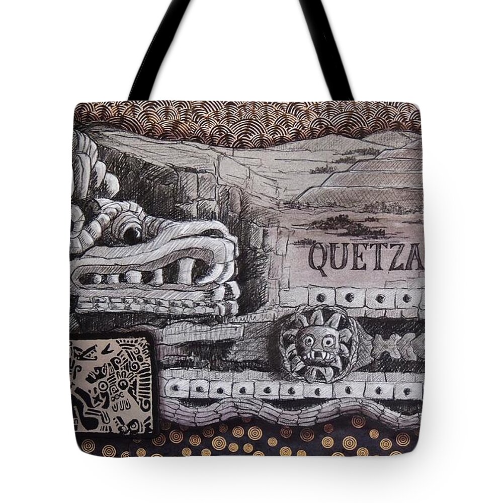 Mexico Tote Bag featuring the mixed media Quetzalcoatl by Candy Mayer