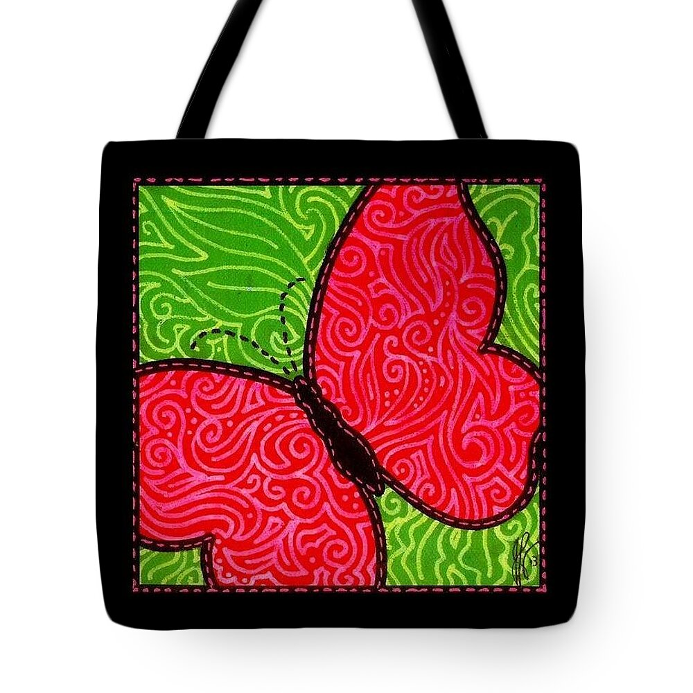 Butterfly Tote Bag featuring the painting Quilted Butterfly by Jim Harris