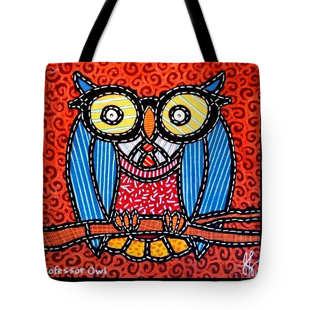 Owl Tote Bag featuring the painting Quilted Professor Owl by Jim Harris