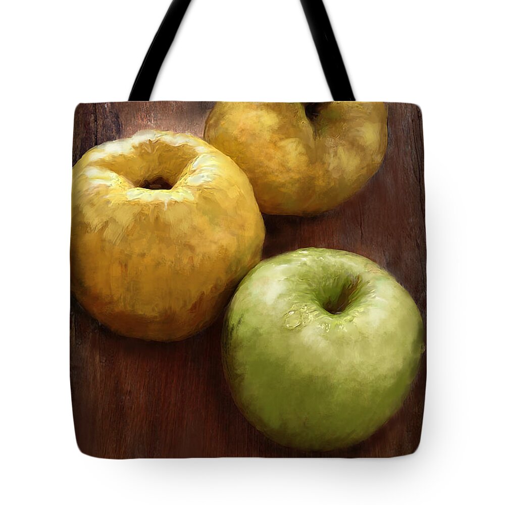 Fruit Tote Bag featuring the painting Quince and Apple Still Life by Portraits By NC