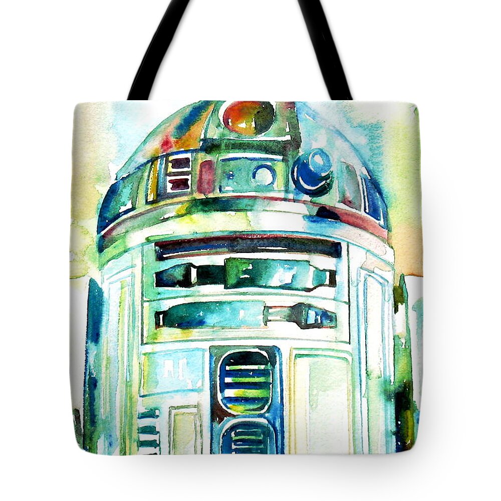R2-d2 Tote Bag featuring the painting R2-d2 Watercolor Portrait by Fabrizio Cassetta