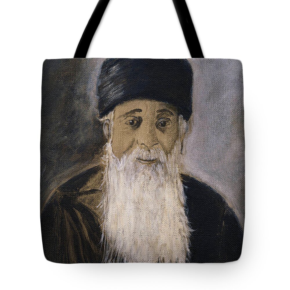 Sepia Tote Bag featuring the painting Rabbi Y'Shia by Linda Feinberg