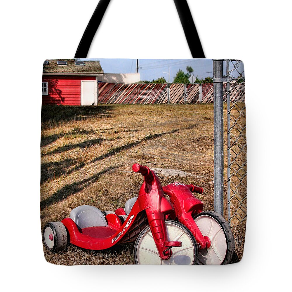 Radio Flyer Tote Bag featuring the photograph Radio Flyer by Jennie Breeze