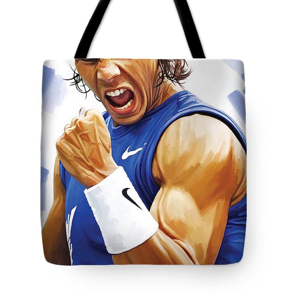 Rafael Nadal Paintings Tote Bag featuring the painting Rafael Nadal Artwork by Sheraz A