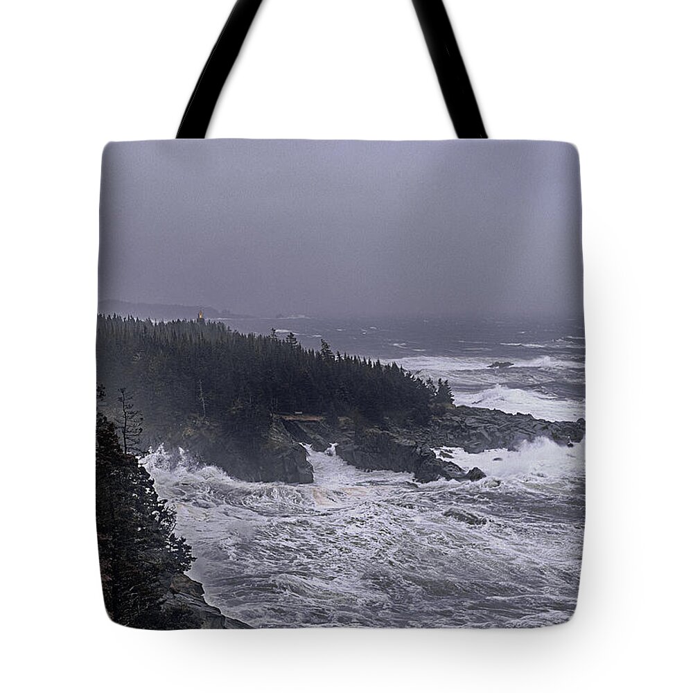 Lighthouses Photographs Tote Bag featuring the photograph Raging Fury at Quoddy by Marty Saccone