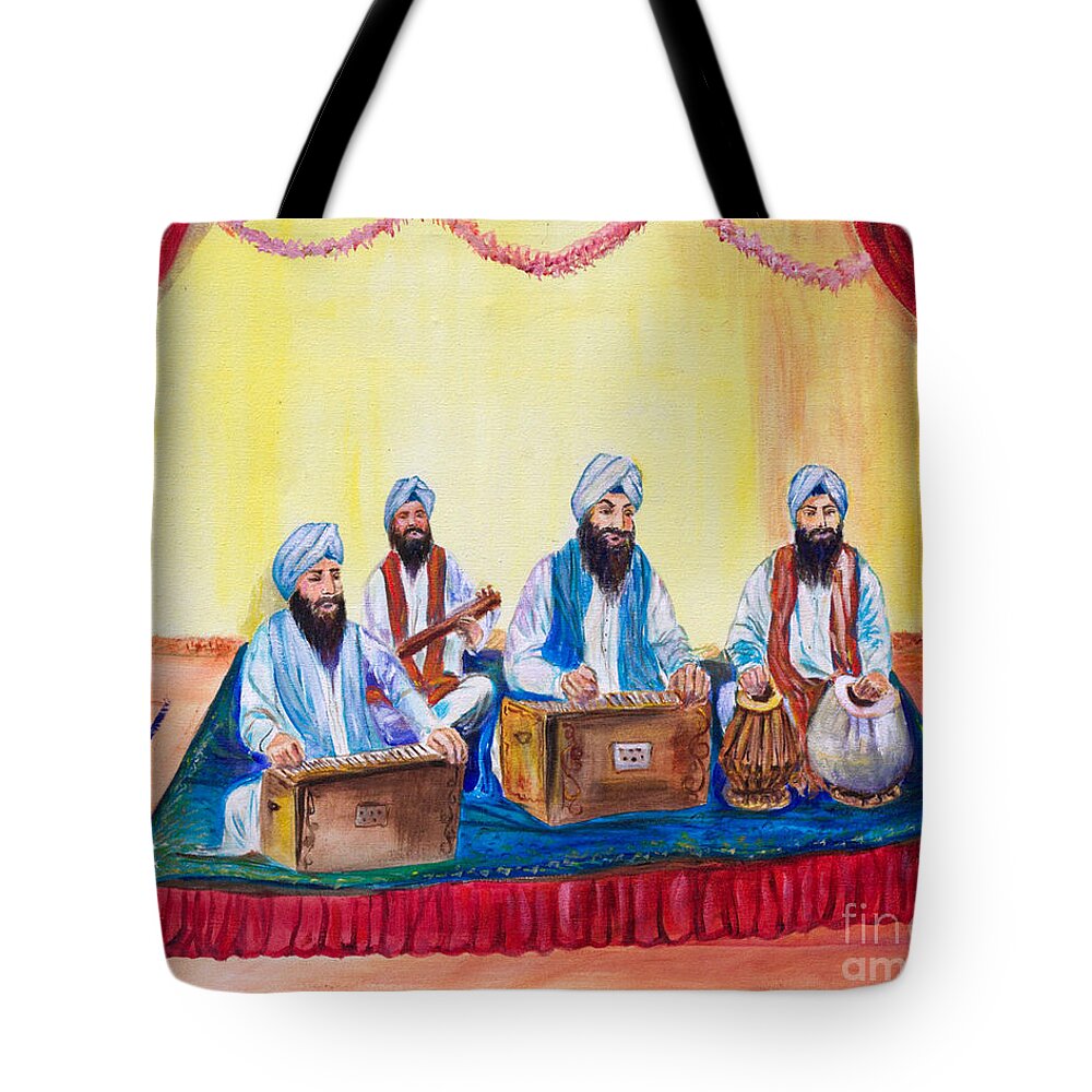 Sikh Musicians Tote Bag featuring the painting Ragis by Sarabjit Singh