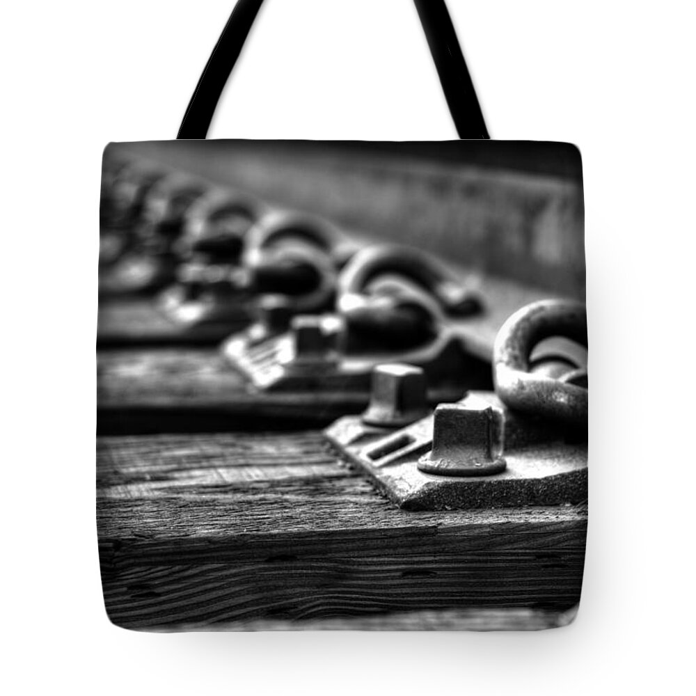 Railroad Track Tote Bag featuring the photograph Rail tie by Jonathan Davison