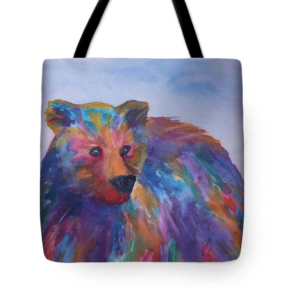 Bear Tote Bag featuring the painting Rainbow Bear by Ellen Levinson