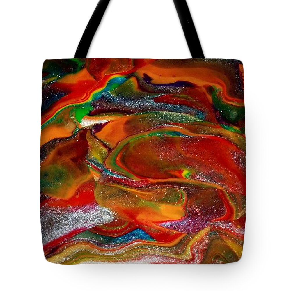 Abstract Tote Bag featuring the mixed media Rainbow Blossom by Deborah Stanley