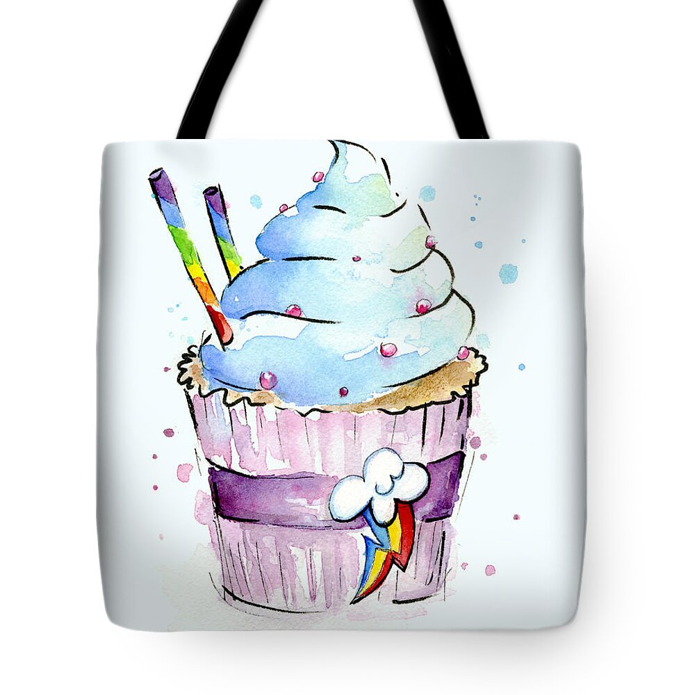 Rainbow Tote Bag featuring the painting Rainbow-Dash-Themed Cupcake by Olga Shvartsur