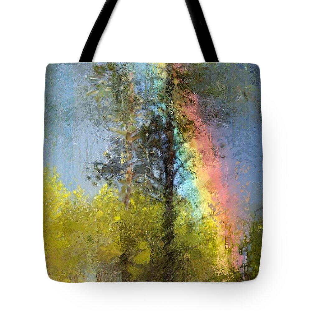Beauty Tote Bag featuring the digital art Rainbow in the forest by Debra Baldwin