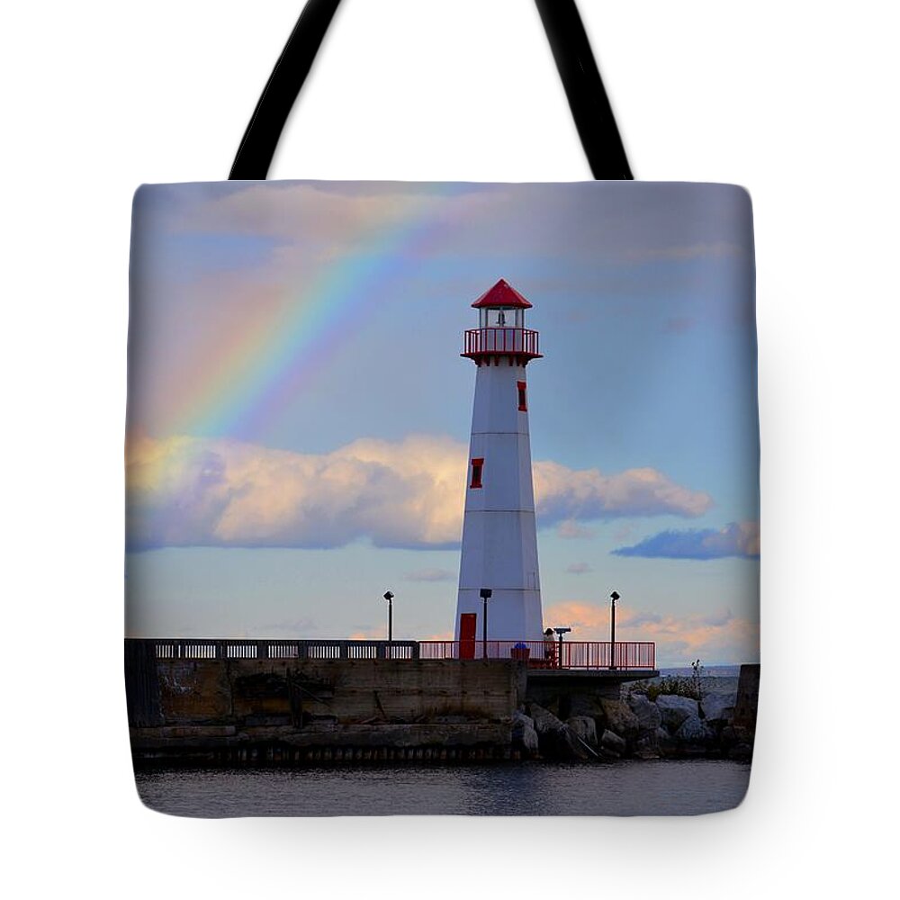 Rainbow Tote Bag featuring the photograph Rainbow Over Watwatam Light by Keith Stokes