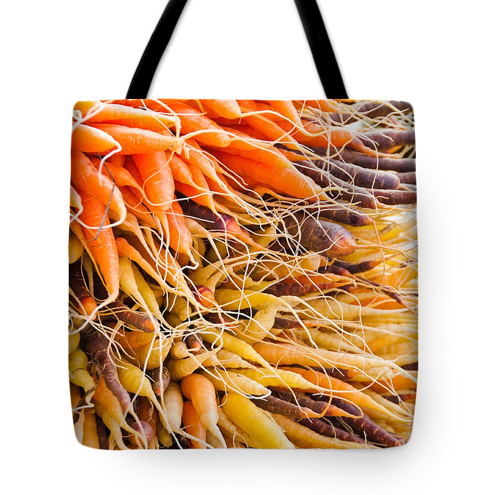 Carrots Tote Bag featuring the photograph Rainbow Roots by Cheryl Baxter